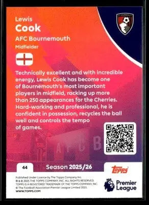 2025-26 Topps Premier League #44 Lewis Cook - Soccer Card Single