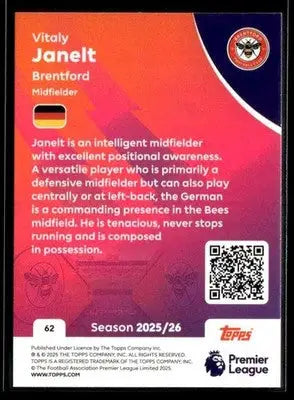 2025-26 Topps Premier League #62 Vitaly Janelt - Soccer Card Single