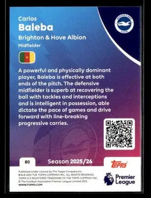 2025-26 Topps Premier League #80 Carlos Baleba - Soccer Card Single