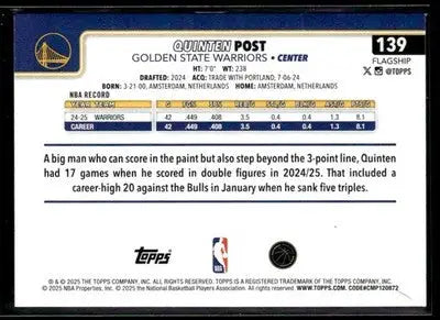 2025-26 Topps Quinten Post #139 Golden State Warriors