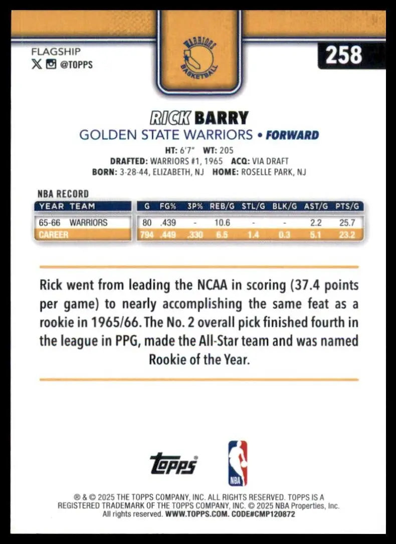 2025-26 Topps Rick Barry #258 Golden State Warriors Basketball Card NBA Sports - Basketball Card Single