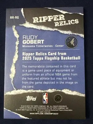 2025-26 Topps Rudy Gobert Ripper Relics /25 Game used Mem - Basketball Card Single