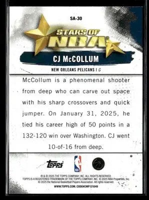 2025-26 Topps #SA-30 CJ McCollum Stars of the NBA - Basketball Card Single