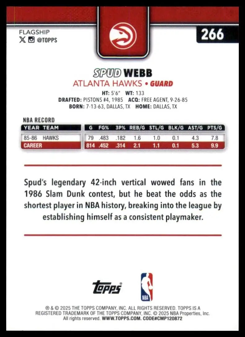 2025-26 Topps Spud Webb #266 Atlanta Hawks Basketball Card NBA Sports - Basketball Card Single