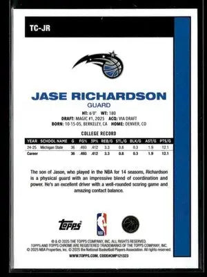 2025-26 Topps #TC-JR Jase Richardson 1980-81 Topps Chrome Basketball - Basketball Card Single