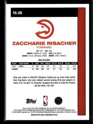 2025-26 Topps #TC-ZR Zaccharie Risacher 1980-81 Topps Chrome Basketball Hawks - Basketball Card Single