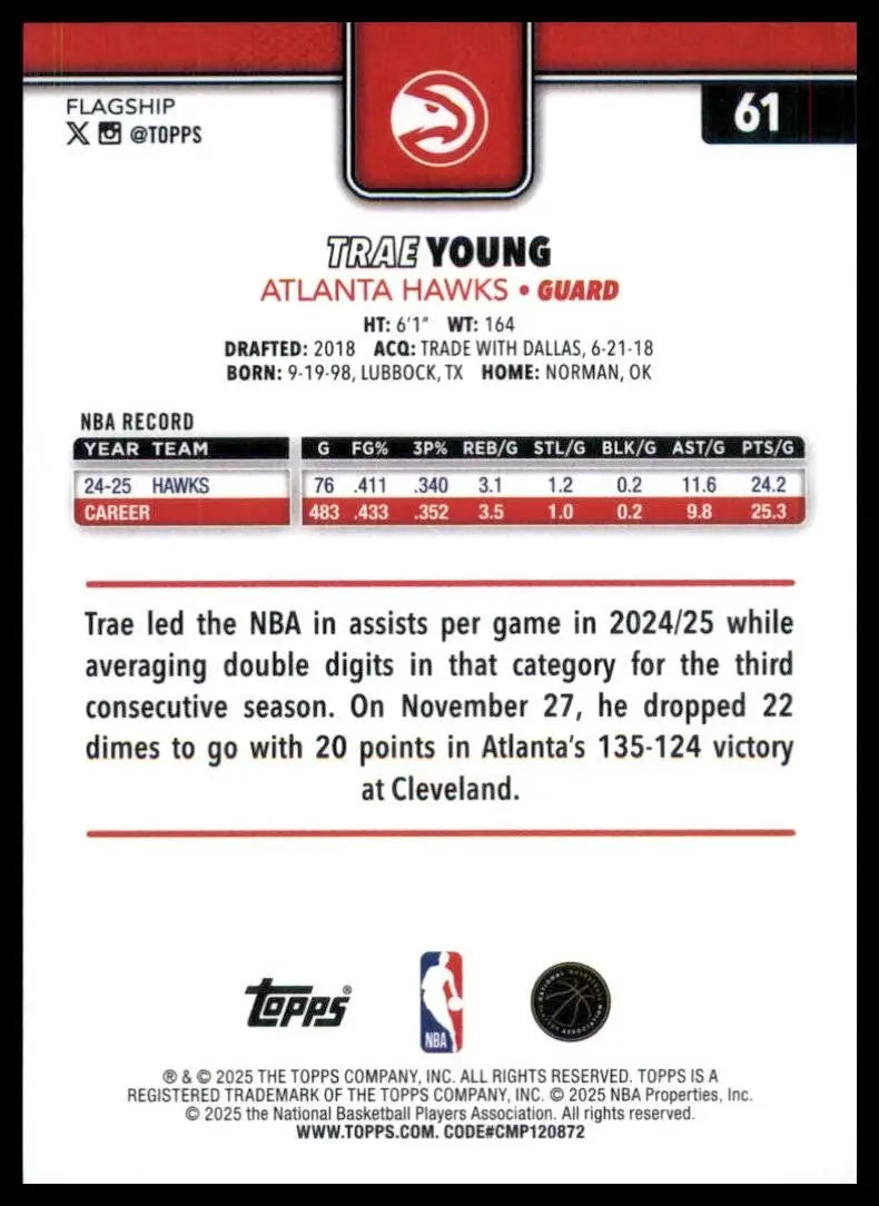 2025-26 Topps Trae Young #61 Atlanta Hawks Basketball Card NBA Sports - Basketball Card Single