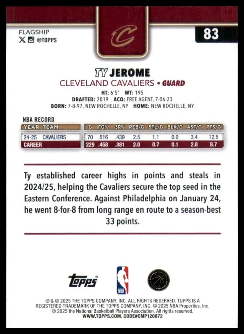 2025-26 Topps Ty Jerome #83 Cleveland Cavaliers Basketball Card NBA Sports - Basketball Card Single