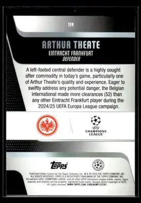 2025-26 Topps UEFA Club Competitions Arthur Theate #119 Eintracht Frankfurt - Soccer Card Single