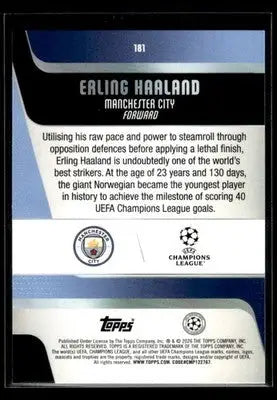 2025-26 Topps UEFA Club Competitions Erling Haaland #181 Manchester City - Soccer Card Single