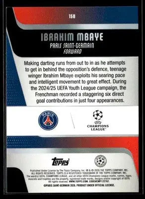 2025-26 Topps UEFA Club Competitions Ibrahim Mbaye #158 Paris Saint-Germain