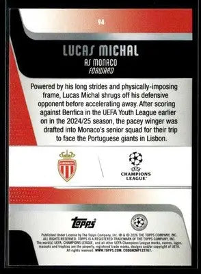 2025-26 Topps UEFA Club Competitions Lucas Michal #94 RC AS Monaco