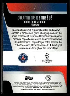 2025-26 Topps UEFA Club Competitions Ousmane Dembélé #3 Paris Saint-Germain