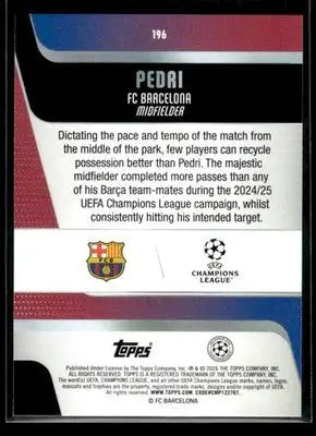 2025-26 Topps UEFA Club Competitions Pedri #196 FC Barcelona - Soccer Card Single