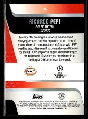 2025-26 Topps UEFA Club Competitions Ricardo Pepi #106 PSV Eindhoven