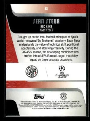 2025-26 Topps UEFA Club Competitions Sean Steur #43 RC Ajax - Soccer Card Single