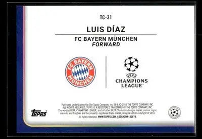 2025-26 Topps UEFA Club Luis Diaz #TC-31 Trophy Chasers FC Bayern Munchen - Soccer Card Single