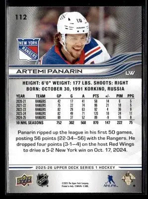 2025-26 Upper Deck #112 Artemi Panarin - Hockey Card Single