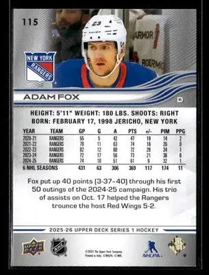 2025-26 Upper Deck #115 Adam Fox - Hockey Card Single