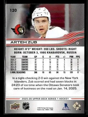 2025-26 Upper Deck #120 Artem Zub - Hockey Card Single