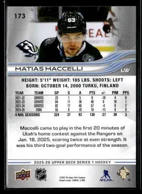2025-26 Upper Deck #173 Matias Maccelli - Hockey Card Single