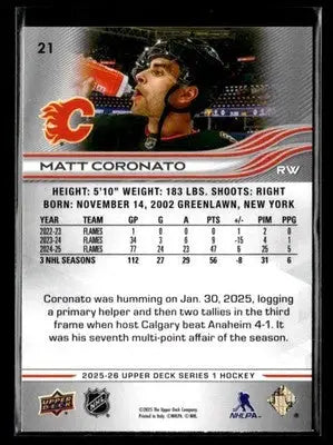 2025-26 Upper Deck #21 Matt Coronato - Hockey Card Single