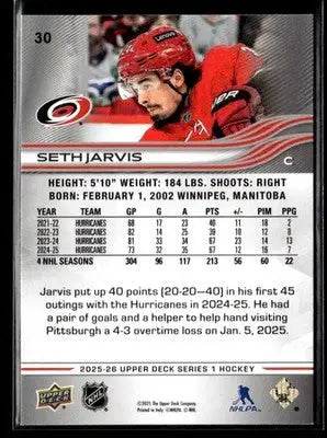 2025-26 Upper Deck #30 Seth Jarvis - Hockey Card Single