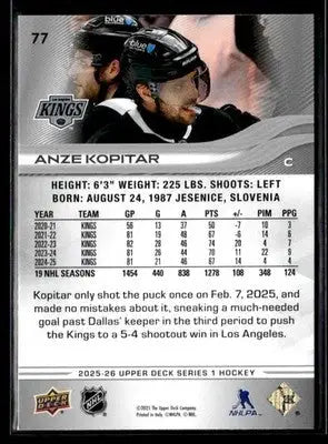 2025-26 Upper Deck #77 Anze Kopitar - Hockey Card Single