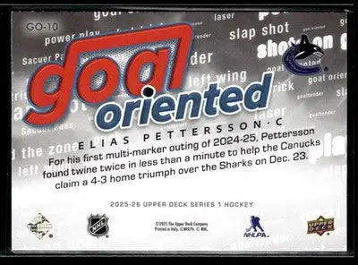 2025-26 Upper Deck #GO-10 Elias Pettersson Goal Oriented - Hockey Card Single