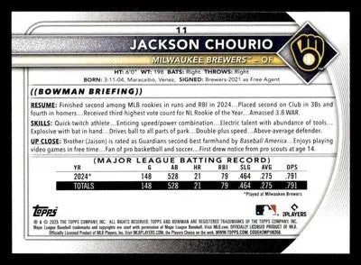 2025 Bowman #11 Jackson Chourio - Baseball Card Single