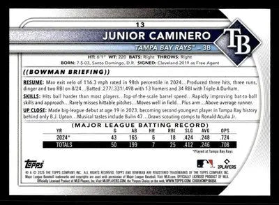 2025 Bowman #13 Junior Caminero - Baseball Card Single