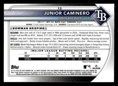 2025 Bowman #13 Junior Caminero Mega Refractor - Baseball Card Single