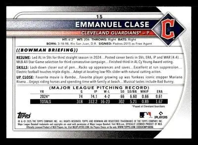 2025 Bowman #15 Emmanuel Clase - Baseball Card Single