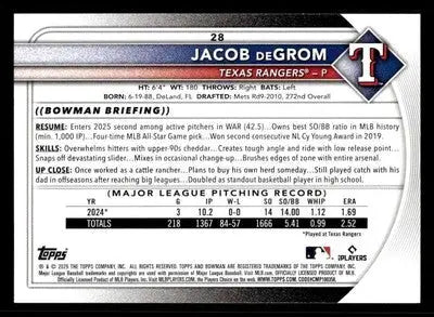 2025 Bowman #28 Jacob deGrom - Baseball Card Single