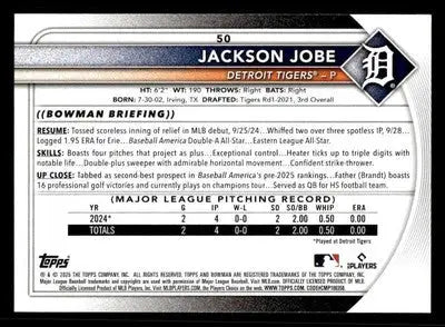 2025 Bowman #50 Jackson Jobe - Baseball Card Single