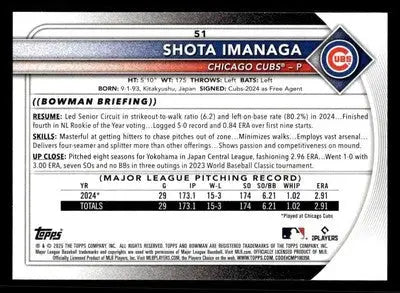 2025 Bowman #51 Shota Imanaga - Baseball Card Single