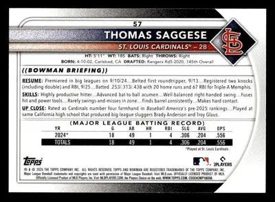 2025 Bowman #57 Thomas Saggese - Baseball Card Single