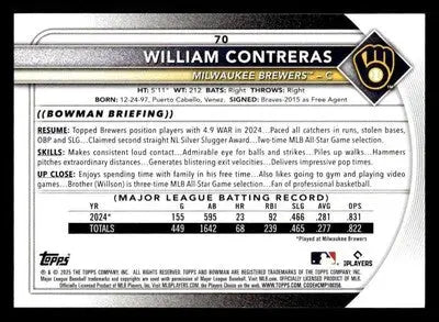 2025 Bowman #70 William Contreras - Baseball Card Single