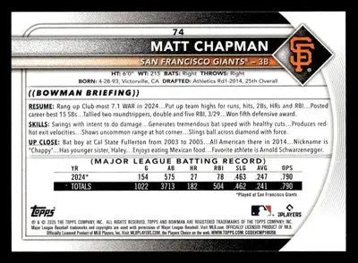 2025 Bowman #74 Matt Chapman - Baseball Card Single