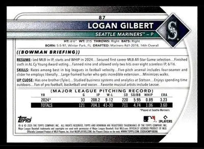 2025 Bowman #87 Logan Gilbert - Baseball Card Single