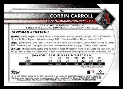 2025 Bowman #96 Corbin Carroll - Baseball Card Single