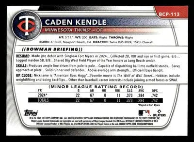 2025 Bowman #BCP-113 Caden Kendle Chrome Prospects