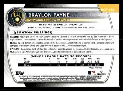 2025 Bowman #BCP-148 Braylon Payne Chrome Prospects - Baseball Card Single