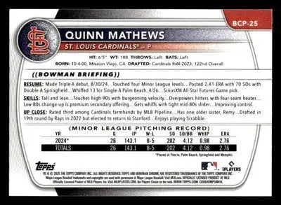 2025 Bowman #BCP-25 Quinn Mathews Chrome Prospects - Baseball Card Single
