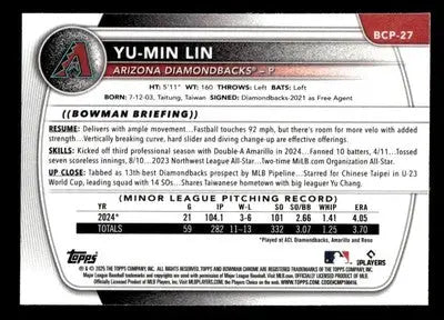 2025 Bowman #BCP-27 Yu-Min Lin Chrome Prospects - Baseball Card Single