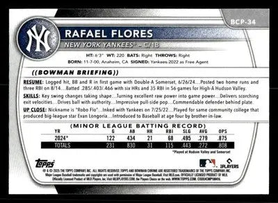 2025 Bowman #BCP-34 Rafael Flores Chrome Prospects - Baseball Card Single