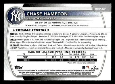 2025 Bowman #BCP-57 Chase Hampton Chrome Prospects - Baseball Card Single