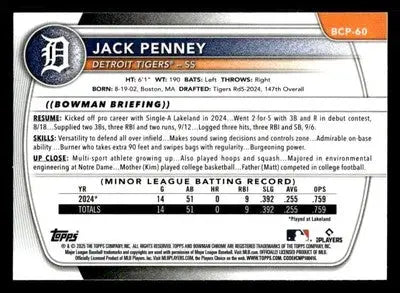 2025 Bowman #BCP-60 Jack Penney Chrome Prospects - Baseball Card Single