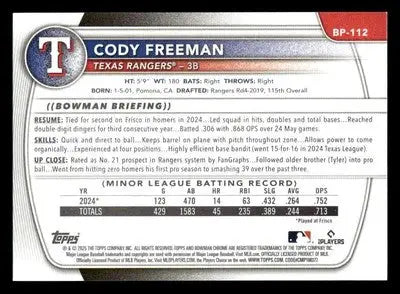 2025 Bowman #BP-112 Cody Freeman Prospects - Baseball Card Single