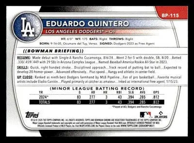 2025 Bowman #BP-115 Eduardo Quintero Prospects - Baseball Card Single